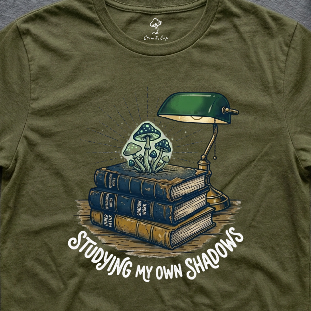Studying My Own Shadows tee in Olive (card crop)