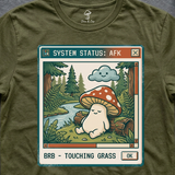 BRB, Touching Grass tee in Olive (card crop)
