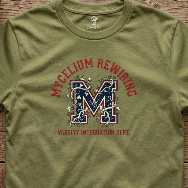 Mycelium Rewiring tee in Olive (card crop)