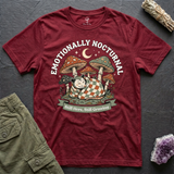 Emotionally Nocturnal tee in Cardinal Red, flat-lay