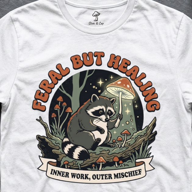 Feral But Healing tee in White (card crop)