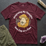 Integrating My Thoughts tee in Maroon, flat-lay