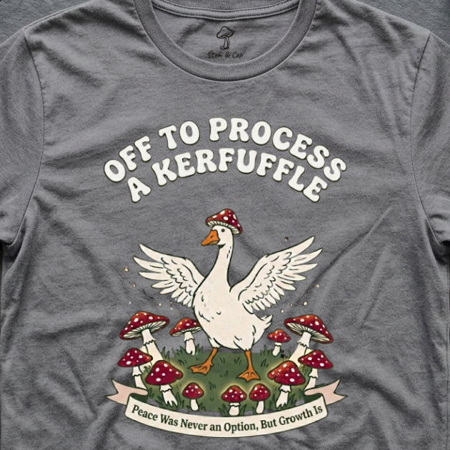 Off to Process a Kerfuffle tee in Sports Grey (card crop)