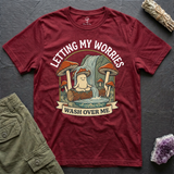 Letting My Worries Wash Over Me tee in Cardinal Red, flat-lay