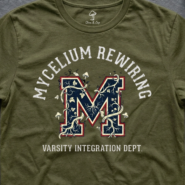 Mycelium Rewiring tee in Olive (card crop)