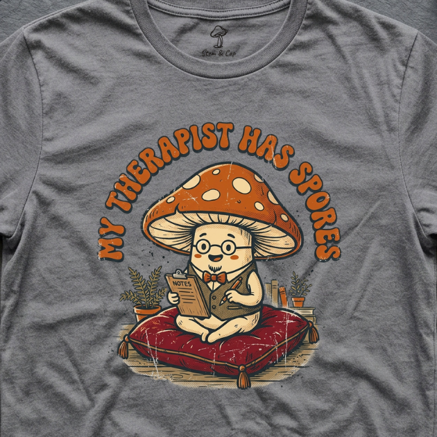 My Therapist Has Spores tee in Sports Grey (card crop)