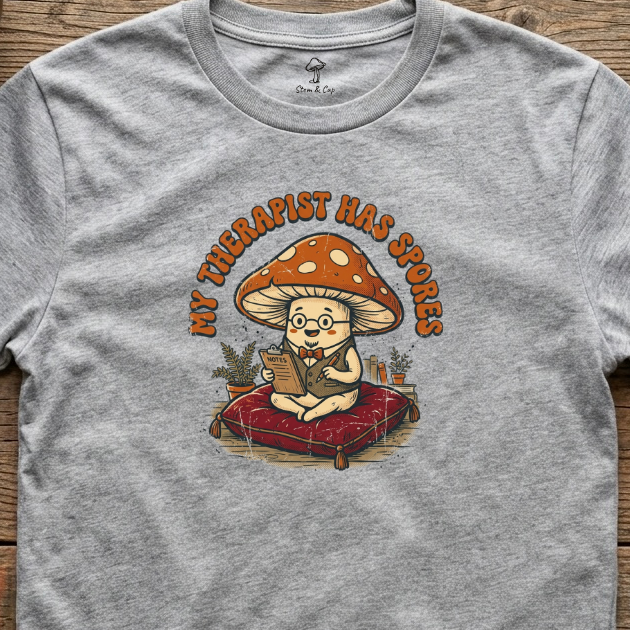 My Therapist Has Spores tee in Sports Grey (card crop)