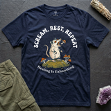 Scream, Rest, Repeat tee in Navy, flat-lay
