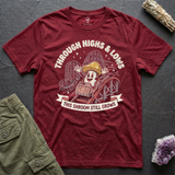 Through Highs & Lows tee in Cardinal Red, flat-lay