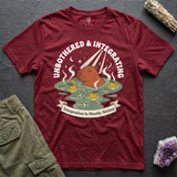 Unbothered & Integrating tee in Cardinal Red, flat-lay